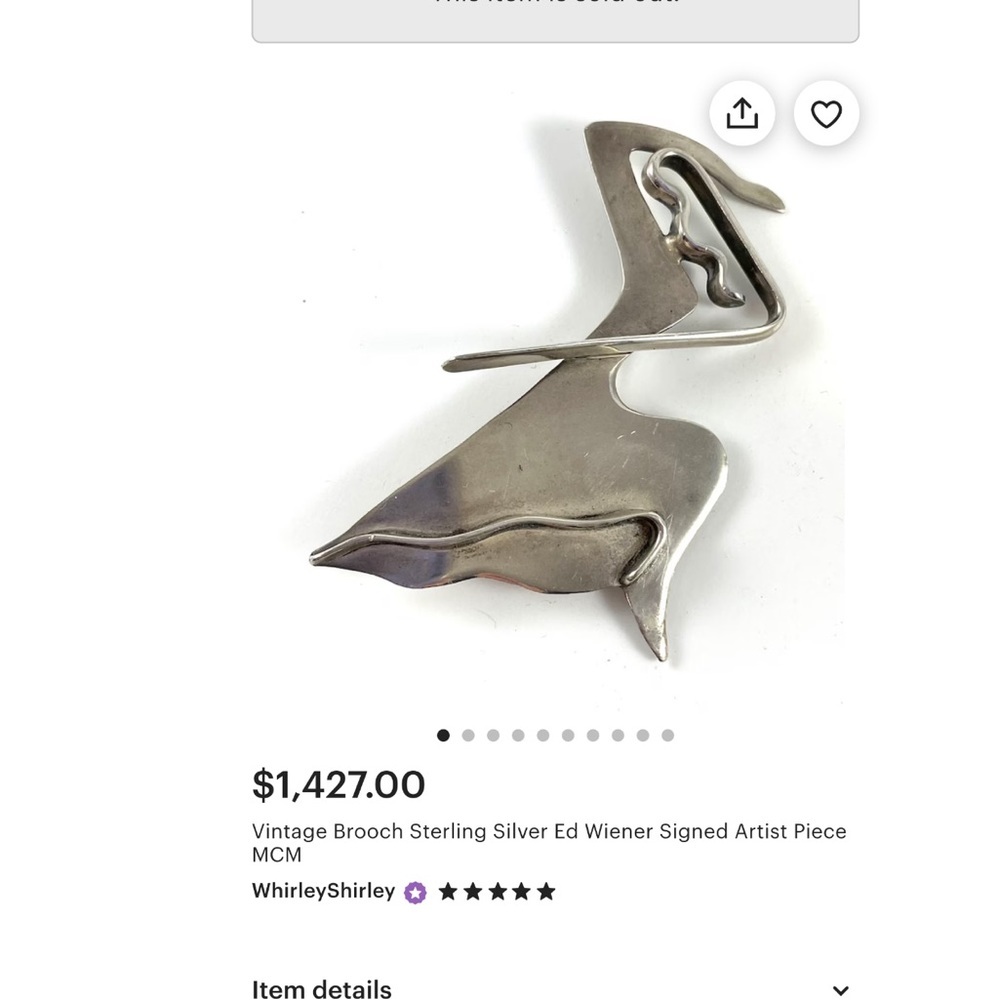 Vintage Brooch Sterling Silver Ed Wiener Signed Artist Piece modernist dancer - Picture 3 of 14